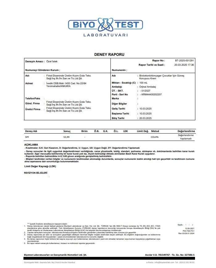 Çocuklar İçin Güneş Koruyucu Krem (100 mL)
