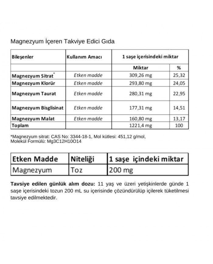 Magnezyum (30 Saşe)